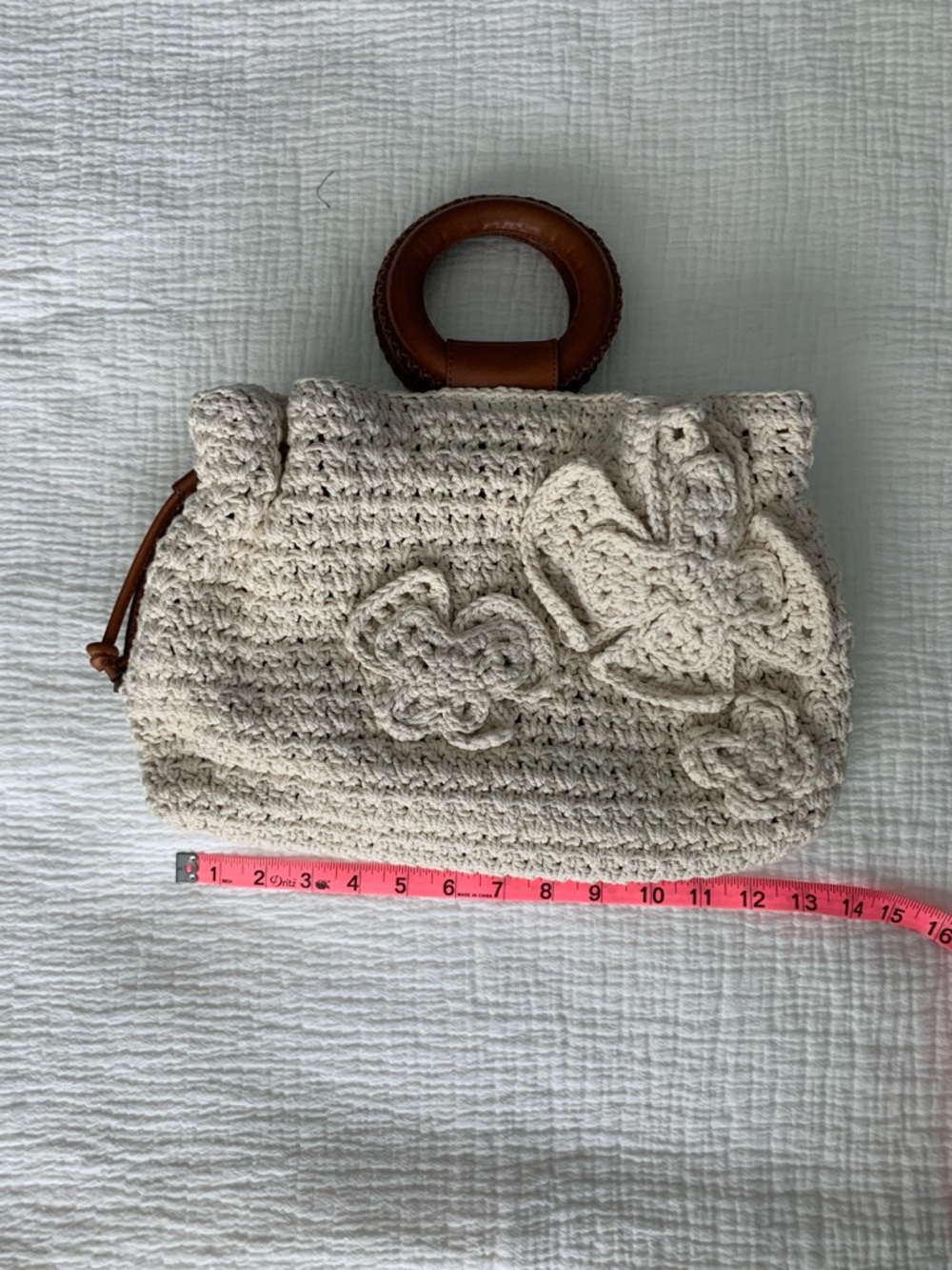 Patricia Nash Cream Crochet Tote with Brown Round Handles - Picture 7 of 9